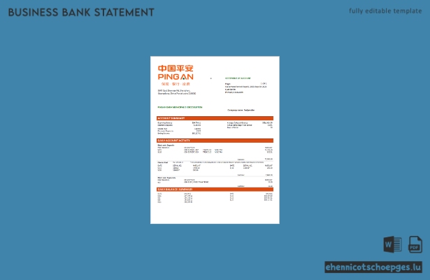 Ping An Bank Firmenkontoauszug (Word- und PDF-Beispiel)